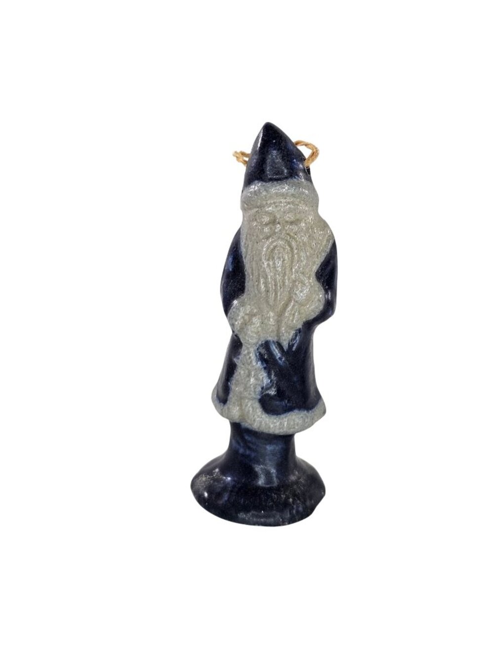 Rowe Pottery Works 1995 Blue & Gray Santa Figurine Ornament Handmade